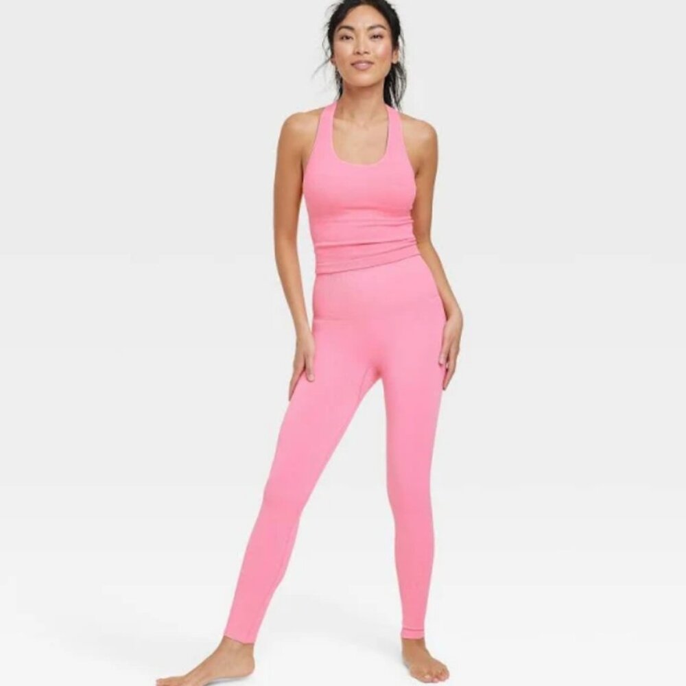 Women's Ribbed High Rise Workout Gym Leggings‎ - All in Motion Pink 12